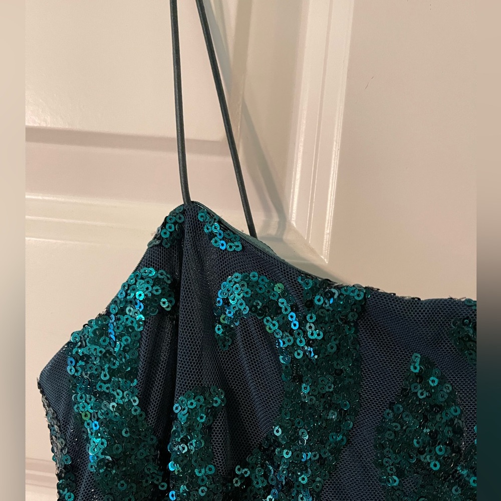 Green Sequin Mini Dress with Spaghetti Straps - Picture 5 of 6